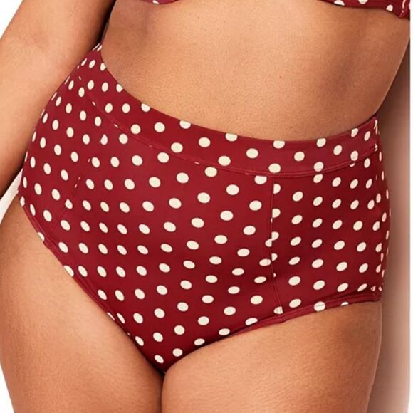 NWT Adore Me Vivien Swimwear High Waist Deep Red Polka Dot Bikini Bottom Plus 4X - Picture 1 of 10